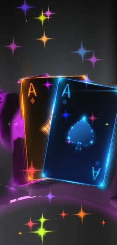 Colorful neon ace cards with vibrant glowing effect.