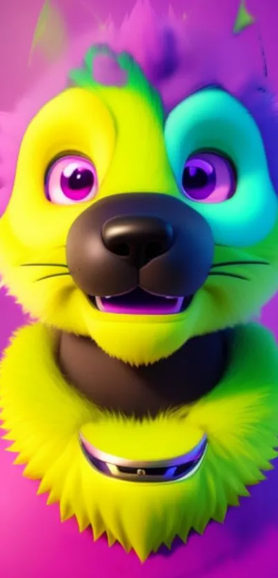 Bright and colorful neon cartoon animal wallpaper with furry character.