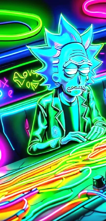 Neon cartoon characters in vibrant colors.