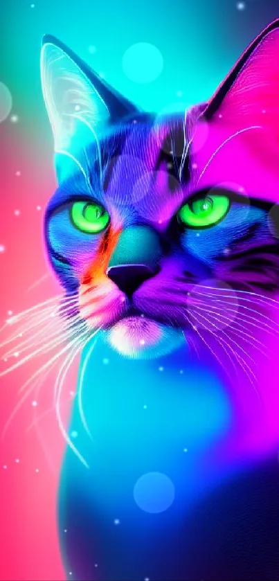 Vibrant neon cat wallpaper with colorful hues.