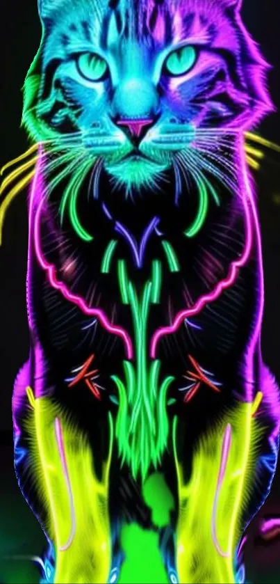 Vibrant neon artwork of a glowing cat design.