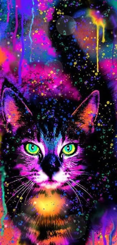 Vibrant neon purple cat art design with striking colors.