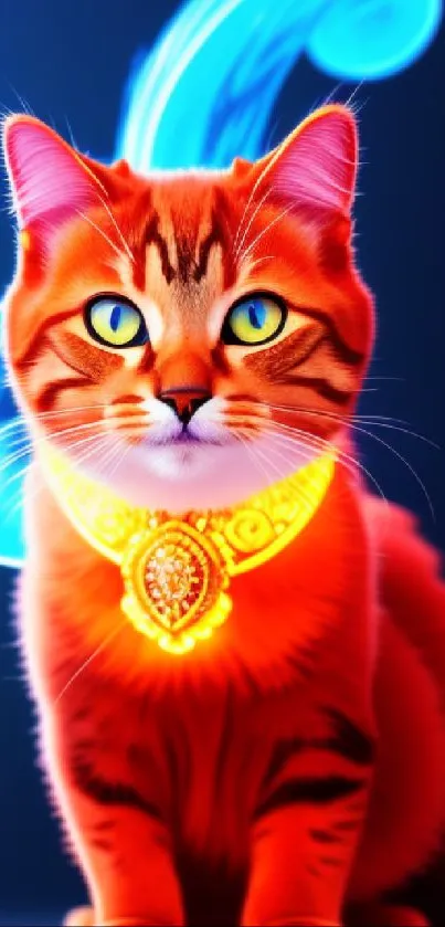 Neon cat art with glowing elements and vibrant colors on a mobile wallpaper.