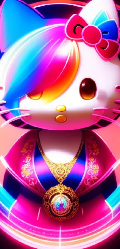 Neon cat wallpaper with vibrant colors.