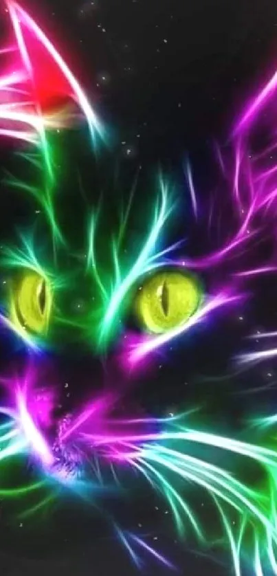 Colorful neon cat artwork with vibrant green, pink, and purple accents.