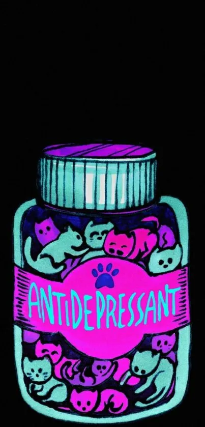 Neon cats antidepressant themed wallpaper.