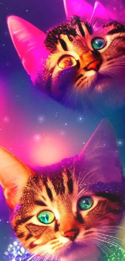 Vibrant neon cats wallpaper with glowing colorful accents.