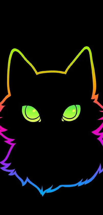 Neon cat silhouette with colorful gradient outline on a black background.