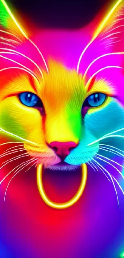 Colorful neon cat with vibrant pink and blue hues.