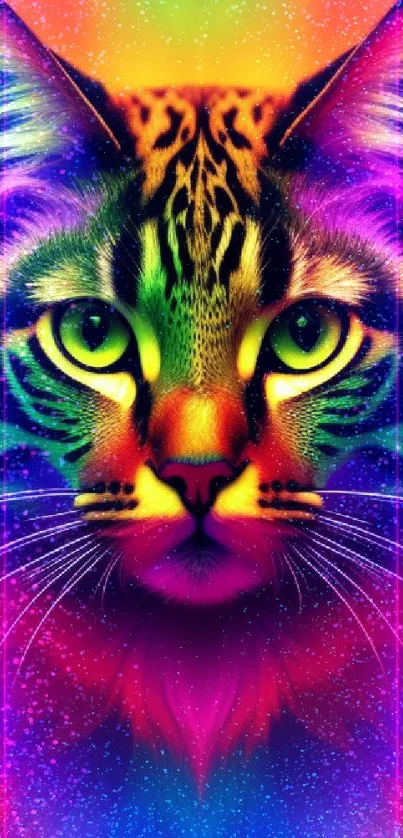 Vibrant neon cat with striking colors and detailed artistry.