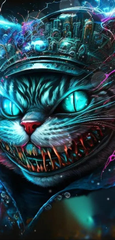 Vibrant neon cat wallpaper with electric blue hues.