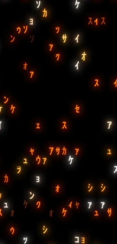 Vibrant neon wallpaper with glowing Japanese characters on a black background.