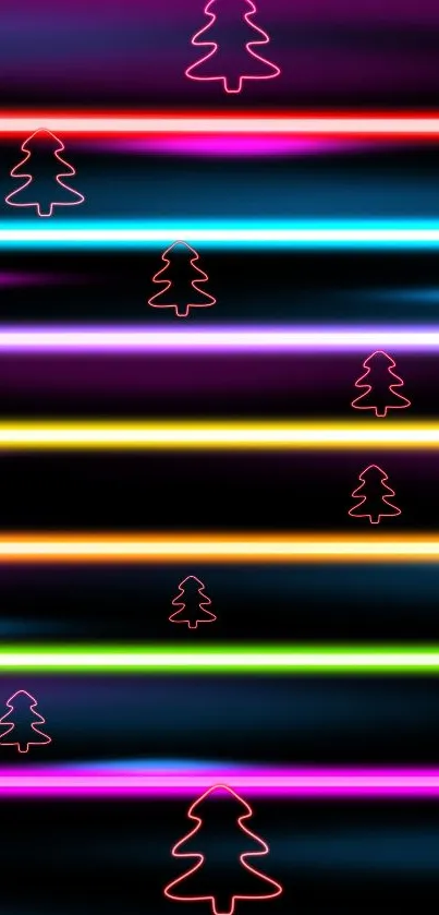 Neon Christmas tree wallpaper with glowing lines.