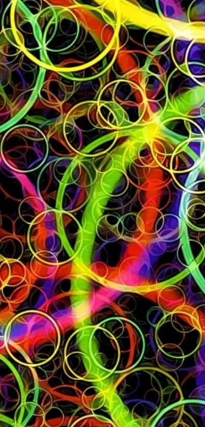 Vibrant neon circles wallpaper on a dark background.