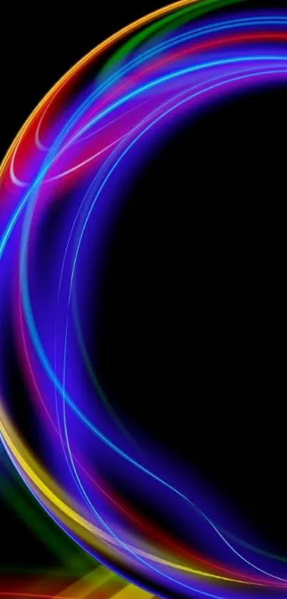 Vibrant neon circle on black background wallpaper