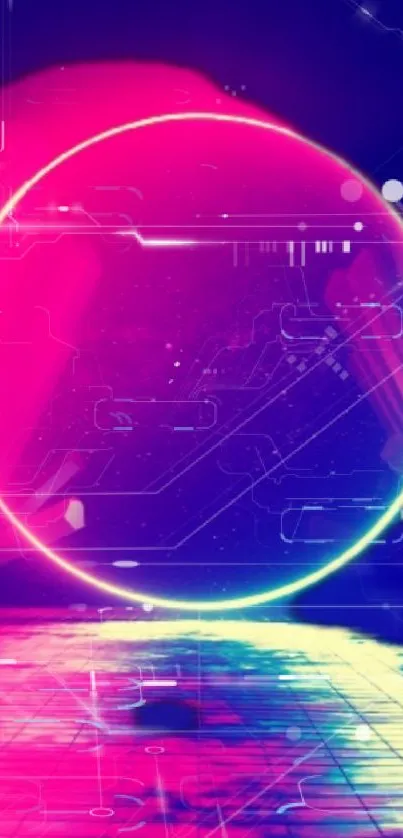 Neon circle wallpaper with glowing colors and abstract design.