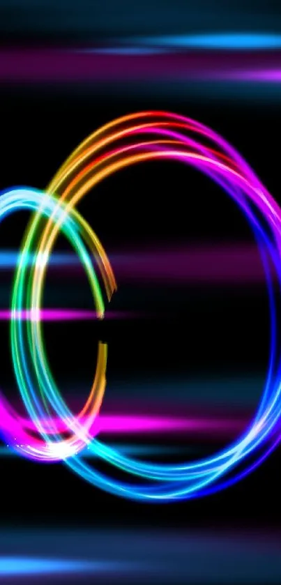 Vibrant neon circle on black background wallpaper.