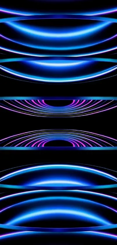 Vibrant neon circles wallpaper with blue and purple glowing patterns.