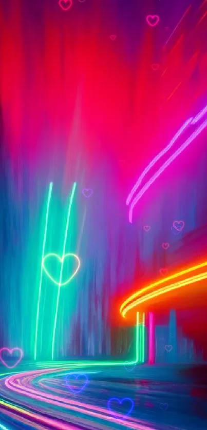 Vibrant neon cityscape wallpaper with dynamic lights and vibrant colors.