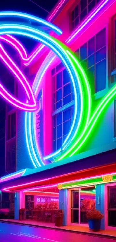 Vibrant neon cityscape at night with glowing signs.