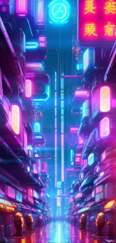 Neon cityscape wallpaper with vibrant futuristic design.