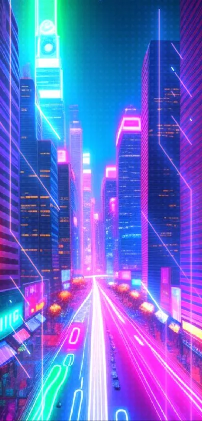 Futuristic neon cityscape wallpaper with vibrant colors.