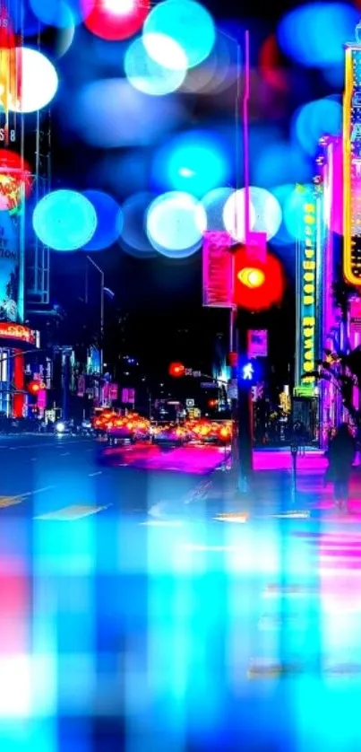 Colorful neon cityscape with vibrant lights at night.