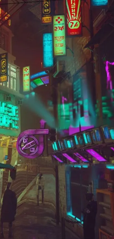 Vibrant neon cityscape wallpaper with colorful signs and a cyberpunk atmosphere.