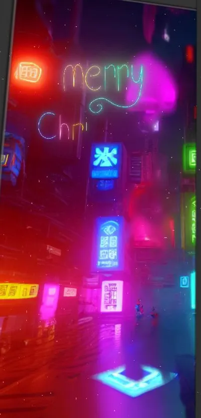 Vibrant neon cityscape wallpaper with glowing signs and a futuristic ambiance.