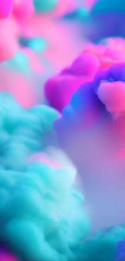 Vibrant neon cloudscape with pink and blue hues, creating a dreamy abstract effect.