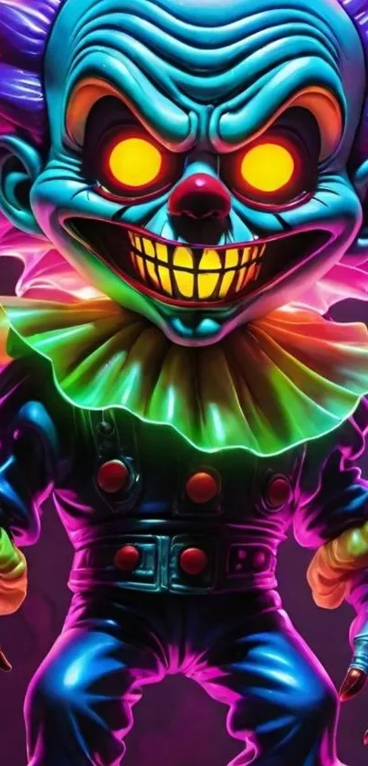 Vibrant neon clown with glowing colors.