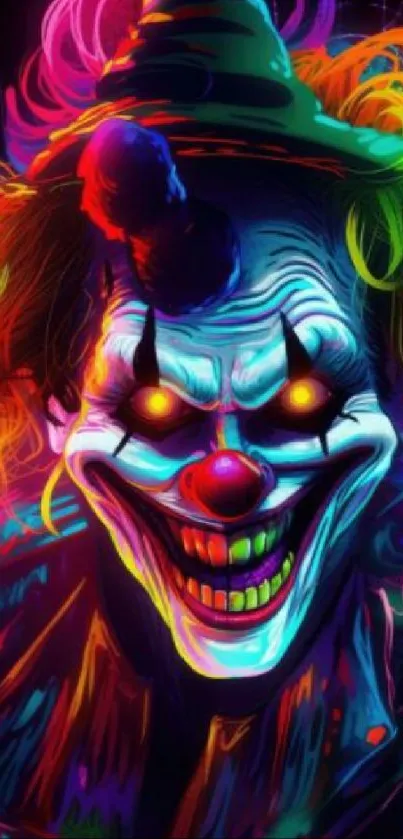 Vibrant neon clown wallpaper with colorful glow.