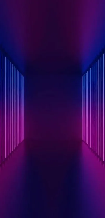 Purple and blue neon corridor with vibrant lighting.