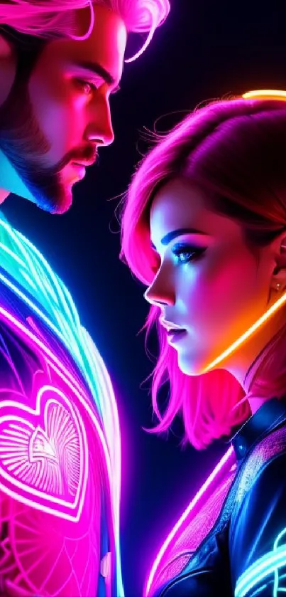 Neon art couple in vibrant colors with glowing designs.