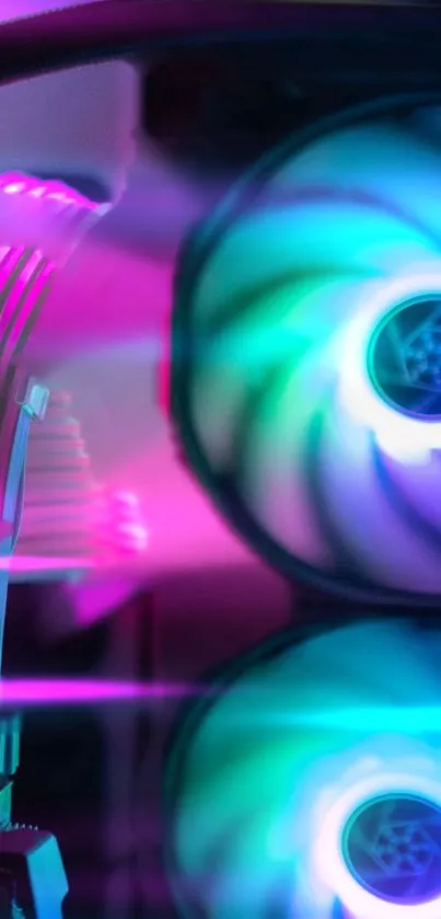 Colorful neon CPU fan wallpaper with glowing lights.