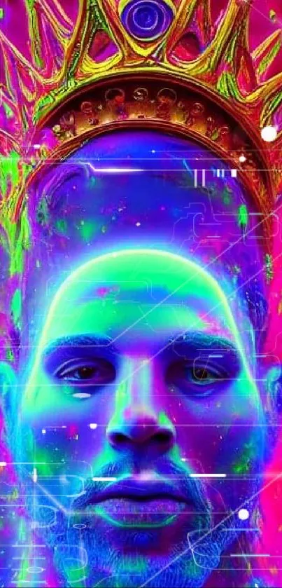 Vibrant neon portrait with crown art.