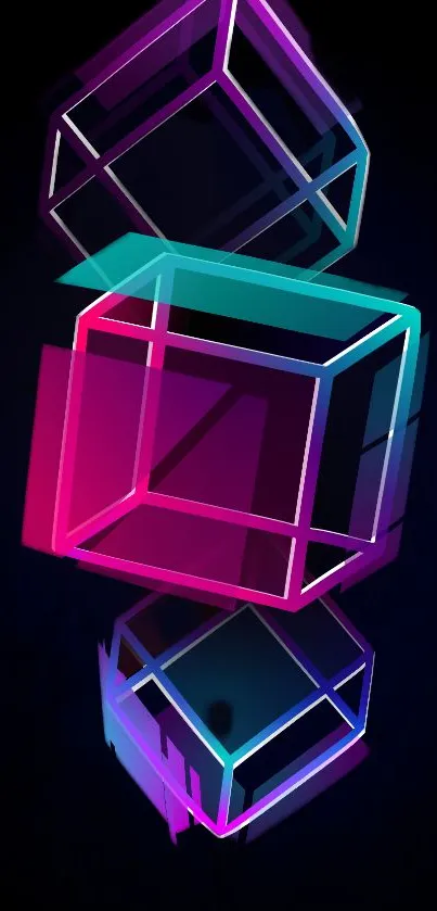 Vibrant neon cubes on a dark background creating a dynamic abstract design.