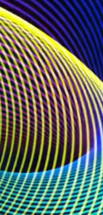 Abstract neon curve wallpaper with vibrant blue, yellow, and purple lines.