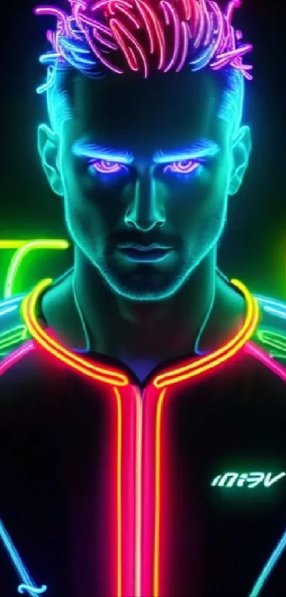 Futuristic neon-inspired wallpaper with vibrant colors and a cyber aesthetic.