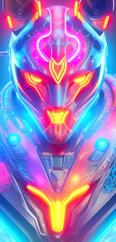 Neon cyber mask with vibrant colors glowing.