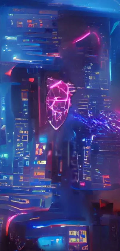 Futuristic neon cyberpunk cityscape wallpaper with vibrant colors.