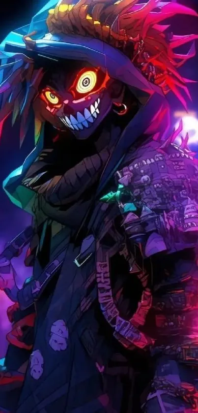 Cyberpunk character with neon lights in digital art style.