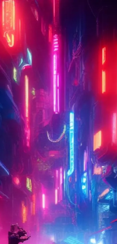 Neon cyberpunk cityscape with vibrant colors and futuristic vibe.