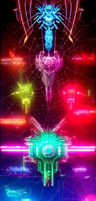 Neon cyberpunk mobile wallpaper with vibrant colors.