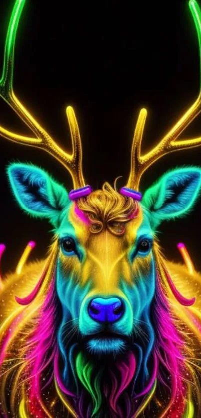 Vibrant neon deer digital art wallpaper with glowing colors.