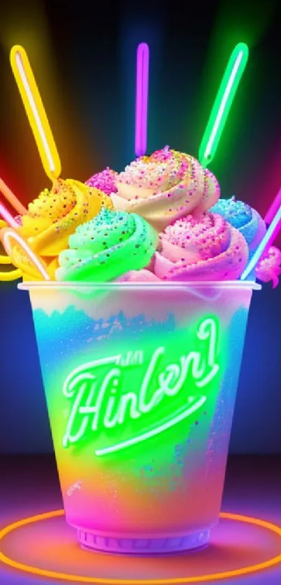 Neon green and rainbow dessert wallpaper with vibrant colors.