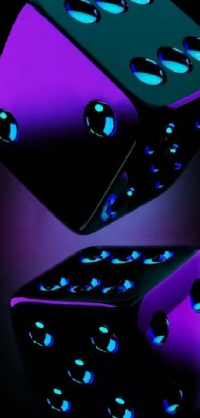 Neon dice art wallpaper with vibrant purple and blue hues.