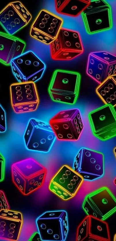 Vibrant neon dice pattern mobile wallpaper with colorful accents.