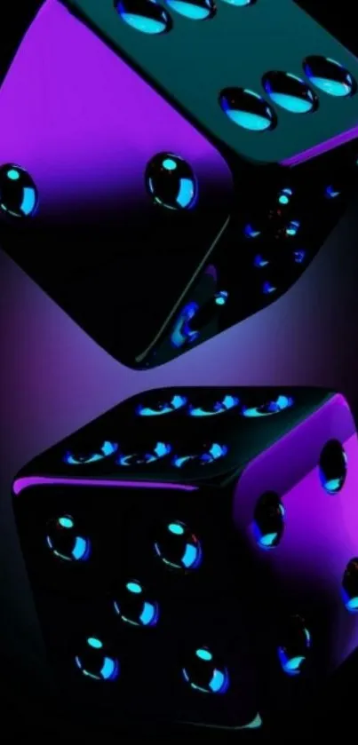 Vibrant neon dice on a black background with glowing effects.