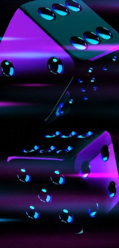 Neon glow dice wallpaper in purple and blue hues.